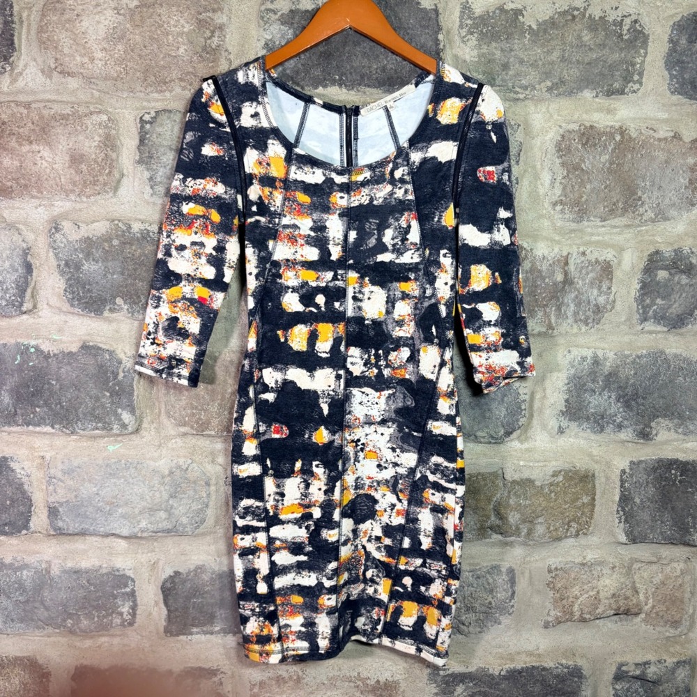Rachel Rachel‎ Roy Women's Abstract Print 3/4 Sleeve Sheath Dress Black Small